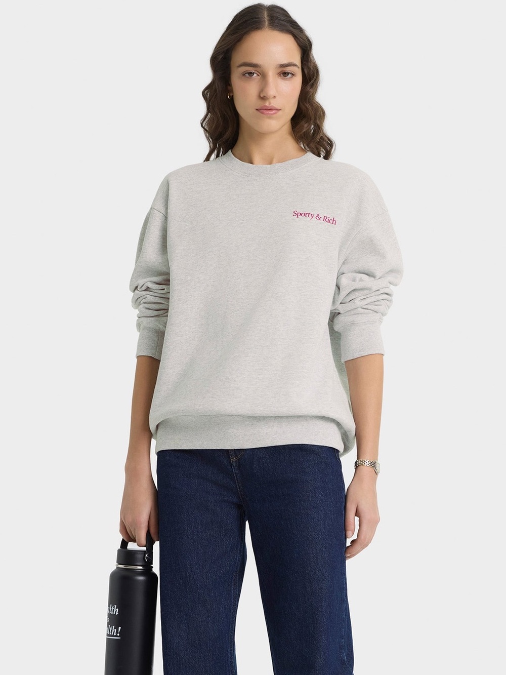 Sporty & Rich NY Motion Crewneck - Heather Gray/Berry/Azure 🩷